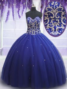 Royal Blue Quinceanera Dress Tulle Sleeveless Beading and Sequins