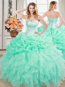 Fancy Apple Green Sweetheart Lace Up Beading and Ruffles and Pick Ups Quinceanera Dress Sleeveless