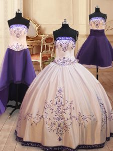 Four Piece Beading and Embroidery Quinceanera Gowns White Zipper Sleeveless Floor Length