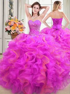 Stunning Sweetheart Sleeveless Organza Quinceanera Gown Beading and Ruffles Lace Up
