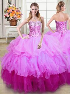 Organza Sweetheart Sleeveless Lace Up Ruffles and Sequins Quinceanera Gowns in Multi-color