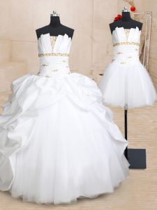 Classical Three Piece White Taffeta and Tulle Lace Up Sweet 16 Quinceanera Dress Sleeveless Floor Length Beading and Pick Ups