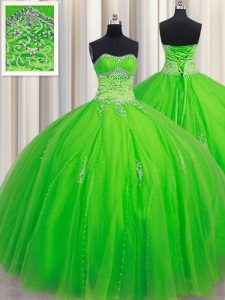 Beautiful Floor Length Lace Up Sweet 16 Dress for Military Ball and Sweet 16 and Quinceanera with Beading