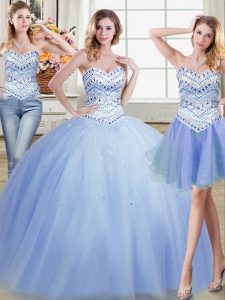 Luxurious Three Piece Sleeveless Beading Lace Up Vestidos de Quinceanera