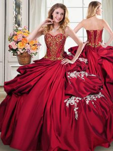 Spectacular Pick Ups Sweetheart Sleeveless Lace Up Quinceanera Dresses Wine Red Taffeta
