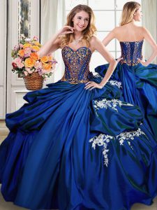Vintage Royal Blue Quinceanera Dresses Military Ball and Sweet 16 and Quinceanera and For with Beading and Appliques and Pick Ups Sweetheart Sleeveless Lace Up