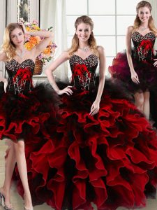 Four Piece Sleeveless Beading and Ruffles and Hand Made Flower Lace Up Sweet 16 Quinceanera Dress