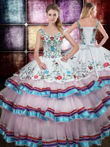 Edgy Multi-color Taffeta Lace Up Straps Sleeveless Floor Length Quinceanera Gowns Beading and Embroidery