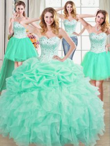 Best Four Piece Apple Green Sleeveless Beading and Ruffles and Pick Ups Floor Length Sweet 16 Dress