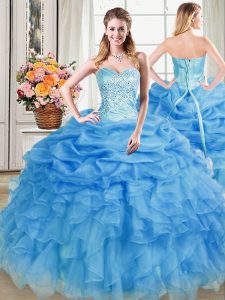 Traditional Sleeveless Lace Up Floor Length Beading and Ruffles and Pick Ups Sweet 16 Quinceanera Dress