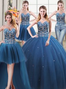 Four Piece Floor Length Teal Quinceanera Dress Sweetheart Sleeveless Lace Up