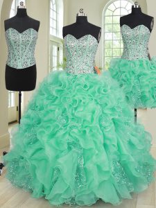 Three Piece Sweetheart Sleeveless Organza Quinceanera Gown Beading and Ruffles Lace Up