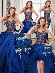 Four Piece Beading and Appliques and Pick Ups Quinceanera Dresses Royal Blue Lace Up Sleeveless Floor Length