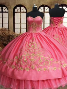 Floor Length Pink Sweet 16 Dress Organza and Taffeta Sleeveless Beading and Embroidery