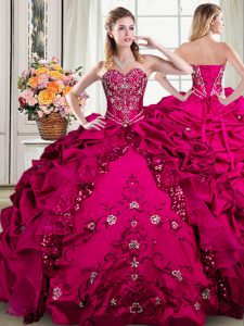 Fashionable Fuchsia Lace Up Quinceanera Dresses Beading and Embroidery and Pick Ups Sleeveless Floor Length