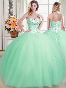 Best Selling Apple Green Sweetheart Neckline Beading 15 Quinceanera Dress Sleeveless Lace Up