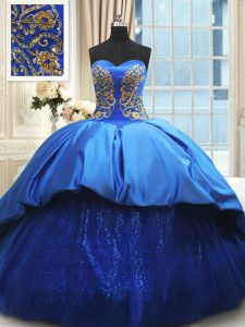 Traditional Beading and Embroidery Sweet 16 Dresses Royal Blue Lace Up Sleeveless With Train Court Train