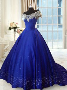 Fashion Off The Shoulder Cap Sleeves Satin Sweet 16 Quinceanera Dress Beading and Lace Lace Up