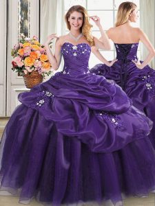 Sweetheart Sleeveless Organza Vestidos de Quinceanera Appliques and Pick Ups Lace Up