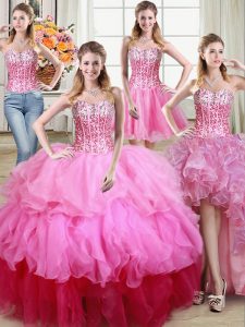 Lovely Four Piece Sequins Floor Length Multi-color Sweet 16 Dress Sweetheart Sleeveless Lace Up