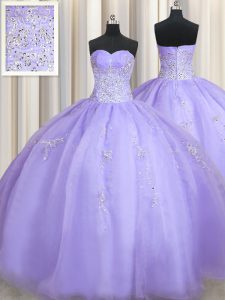 Stylish Sweetheart Sleeveless Zipper Quince Ball Gowns Lavender Organza