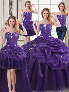 Wonderful Four Piece Pick Ups Floor Length Ball Gowns Sleeveless Purple Ball Gown Prom Dress Lace Up