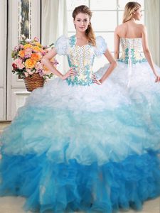 Multi-color Ball Gowns Beading and Appliques and Ruffles Sweet 16 Dress Lace Up Organza Sleeveless With Train