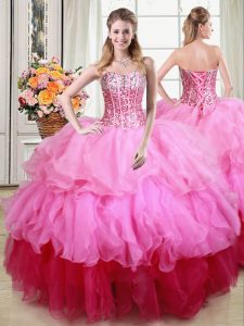 Perfect Sequins Ball Gowns Sweet 16 Dress Multi-color Sweetheart Organza Sleeveless Floor Length Lace Up