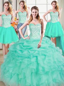 High Quality Four Piece Sleeveless Beading and Ruffles and Pick Ups Lace Up Sweet 16 Quinceanera Dress