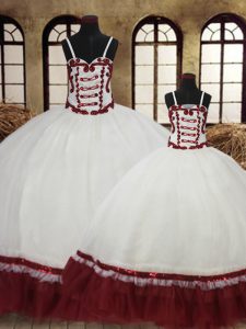 Artistic White Satin and Organza Lace Up Straps Sleeveless Floor Length Quinceanera Gown Beading