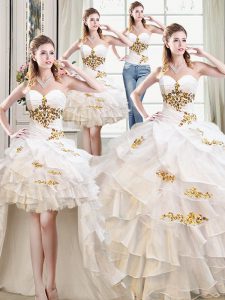 Pretty Four Piece Sweetheart Sleeveless Organza Quinceanera Gowns Beading and Ruffles Lace Up