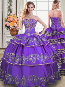 Taffeta Sleeveless Floor Length Quince Ball Gowns and Beading and Embroidery and Ruffled Layers