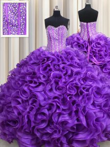 Eggplant Purple Lace Up Ball Gown Prom Dress Beading Sleeveless Floor Length