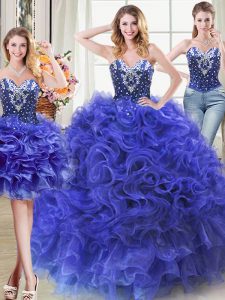 Three Piece Sweetheart Sleeveless Lace Up Quinceanera Dresses Royal Blue Organza