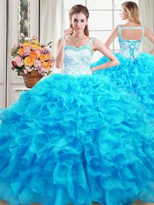 Noble Straps Sleeveless Beading and Ruffles Lace Up Vestidos de Quinceanera