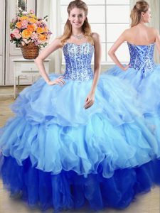 Exquisite Sweetheart Sleeveless Organza Sweet 16 Dress Ruffles and Sequins Lace Up
