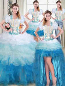 Four Piece Multi-color Ball Gowns Sweetheart Sleeveless Organza Floor Length Lace Up Beading and Appliques and Ruffles Sweet 16 Quinceanera Dress