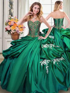 Popular Taffeta Sleeveless Floor Length 15 Quinceanera Dress and Beading and Appliques and Pick Ups