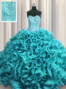 Visible Boning Floor Length Ball Gowns Sleeveless Aqua Blue Sweet 16 Quinceanera Dress Lace Up