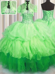 High End Visible Boning Bling-bling Organza Sleeveless Asymmetrical Ball Gown Prom Dress and Beading and Ruffled Layers