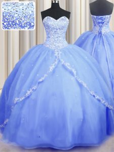 Fantastic With Train Baby Blue Quinceanera Dresses Sweetheart Sleeveless Brush Train Lace Up