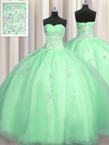 Puffy Skirt Sleeveless Beading and Appliques Zipper Ball Gown Prom Dress