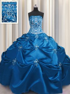 Dynamic Embroidery Teal Sleeveless Taffeta Lace Up Vestidos de Quinceanera for Military Ball and Sweet 16 and Quinceanera