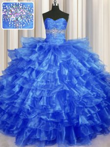 Ruffled Layers Floor Length Ball Gowns Sleeveless Royal Blue Quinceanera Gowns Lace Up