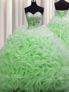 Brush Train Fabric With Rolling Flowers Sweetheart Sleeveless Lace Up Beading and Pick Ups Quinceanera Dresses in