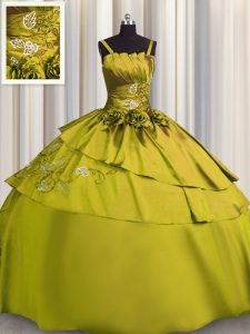 Olive Green Lace Up Sweet 16 Dresses Beading and Embroidery Sleeveless Floor Length