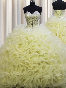 Rolling Flowers Brush Train Sleeveless Beading and Pick Ups Lace Up 15 Quinceanera Dress