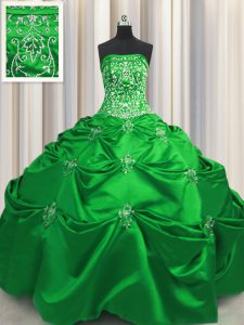 Green Sleeveless Beading and Appliques and Embroidery Floor Length Quinceanera Dress