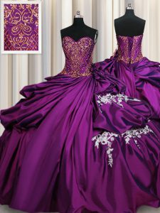 Purple Sleeveless Taffeta Lace Up Ball Gown Prom Dress for Military Ball and Sweet 16 and Quinceanera