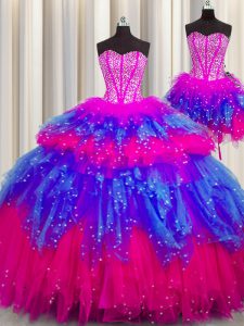 Three Piece Visible Boning Sleeveless Beading Lace Up 15th Birthday Dress